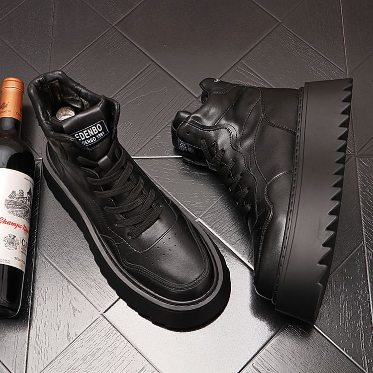Mr Ozera - Platform Plain Lace-Up High Top Sneakers