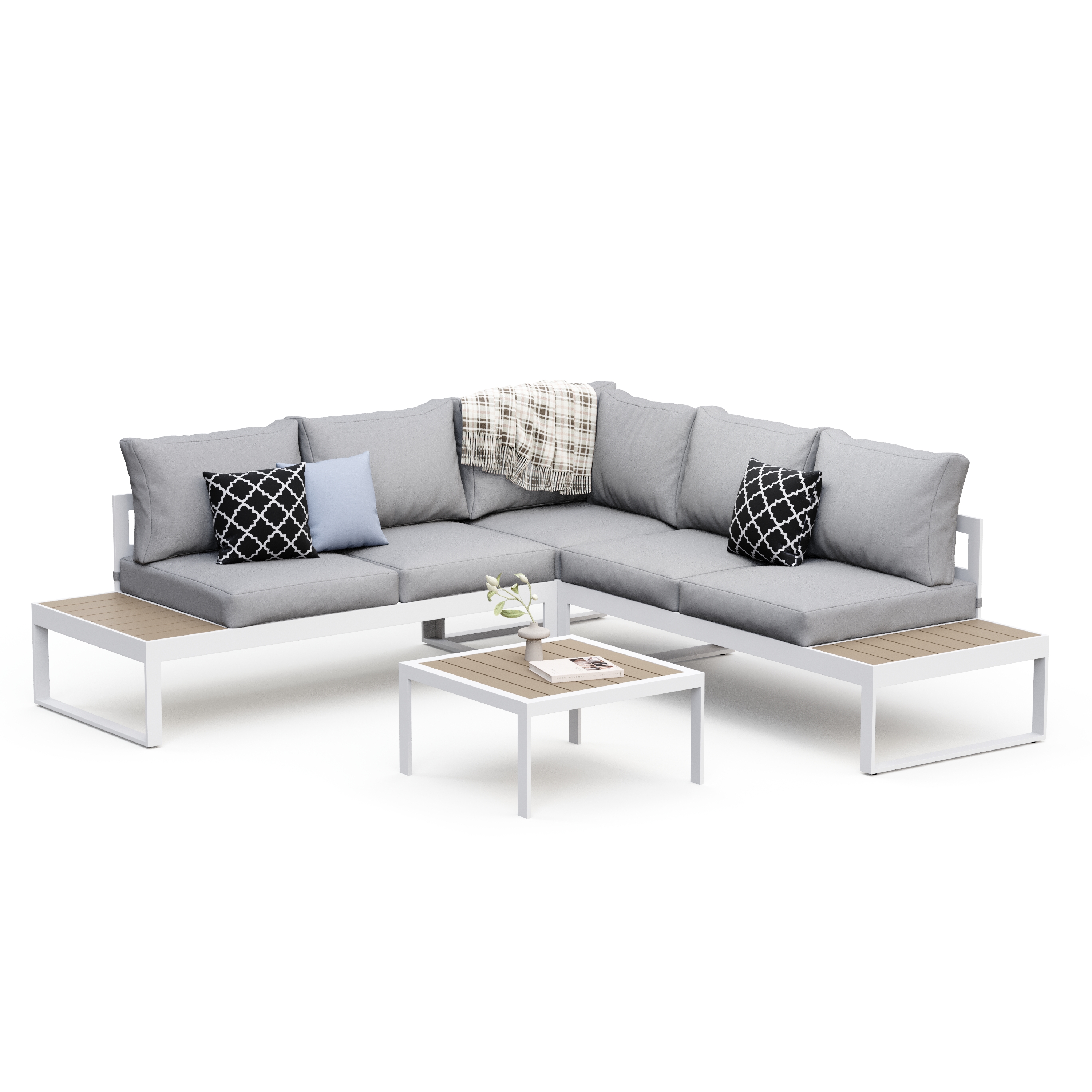Lounge CAMILA hellgrau/weiss/braun