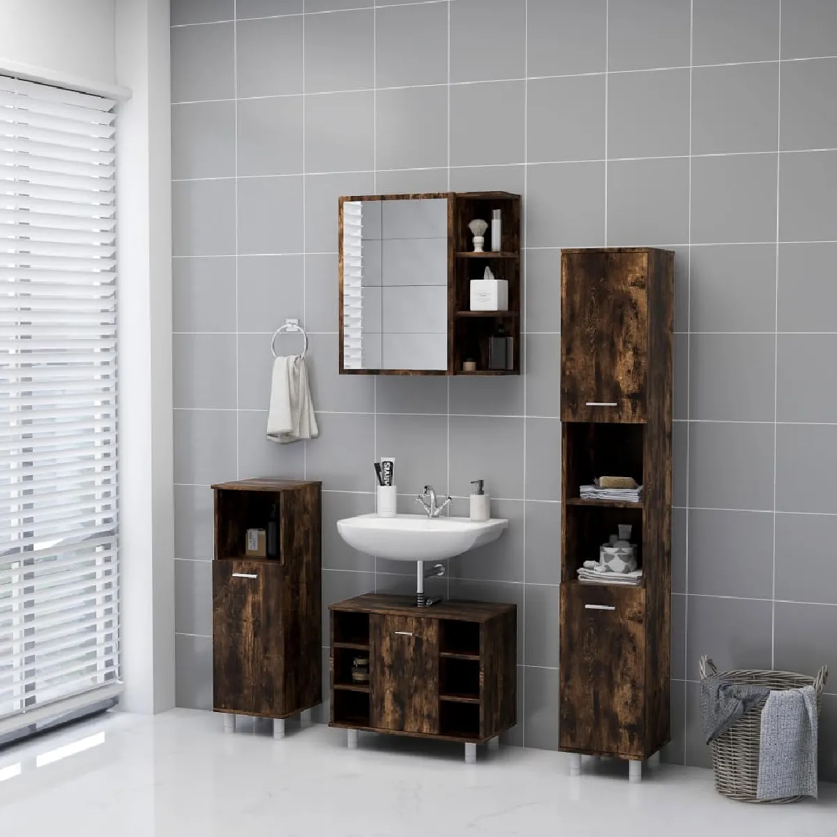 VidaXL Armoire miroir chêne fumé