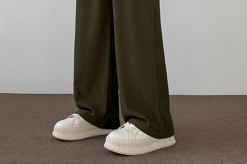 emeisa - Mid Rise Plain Wide Leg Pants