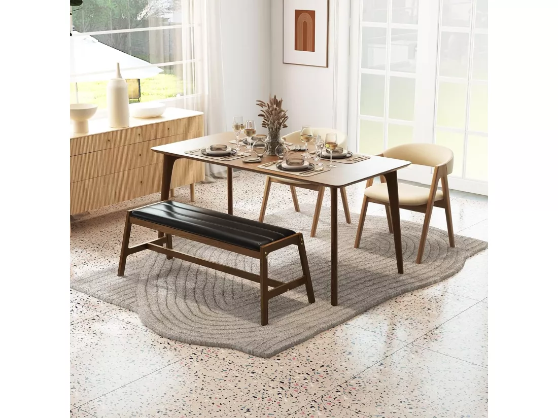 Banc d'Entrée, Bout de Lit pour Chambre en Bois d'Hévéa, Banc avec Siège Rembourré, pour l’Entrée, Chambre, Salon, Salle à Manger, Capacité 150 kg, 48 x 127 x 47,5 cm
