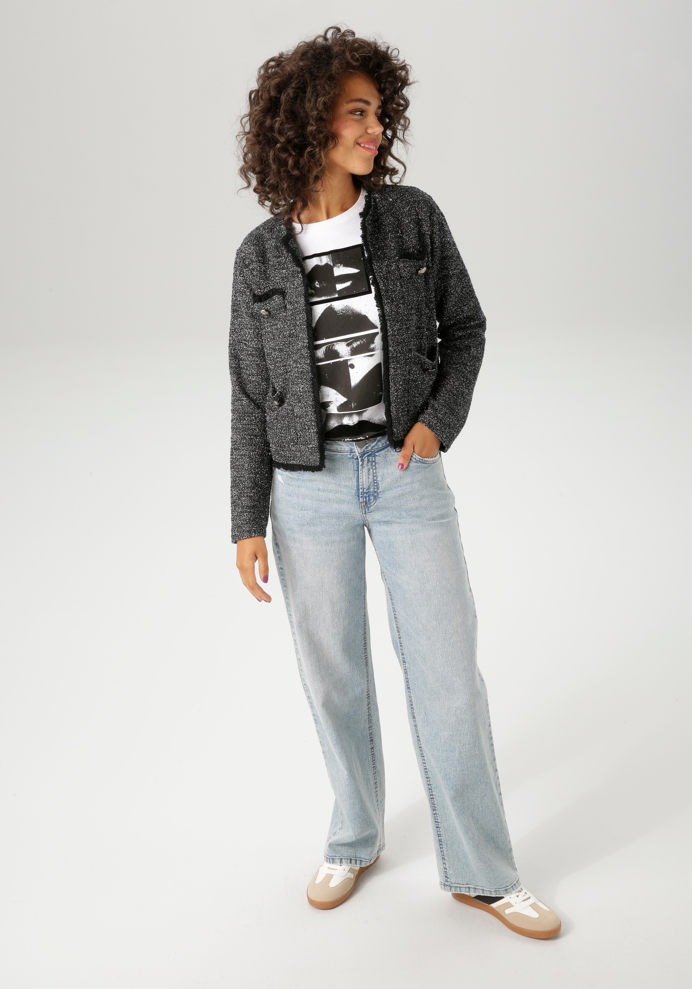 Aniston CASUAL Kurzblazer , aus meliertem Bouclé-Jacquard mit Glanzfäden - NEUE KOLLEKTION