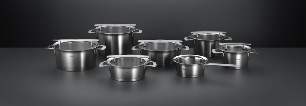 Fissler Phi Collection/Edelstahl-Topfset,4-teilig, Töpfe mit Glas-Deckel (3 Kochtöpfe, 1 Bratentopf) – Induktion