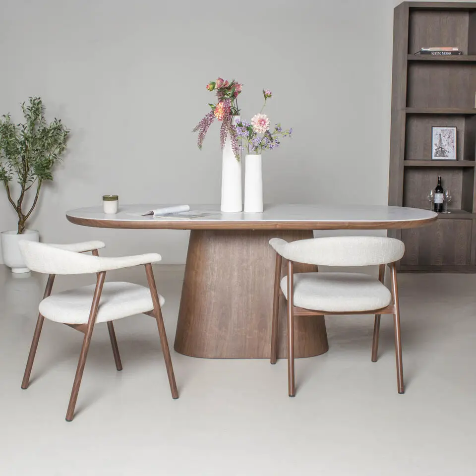 Eettafel Wit Keramiek/Walnoot - 200x90x77cm - Alba