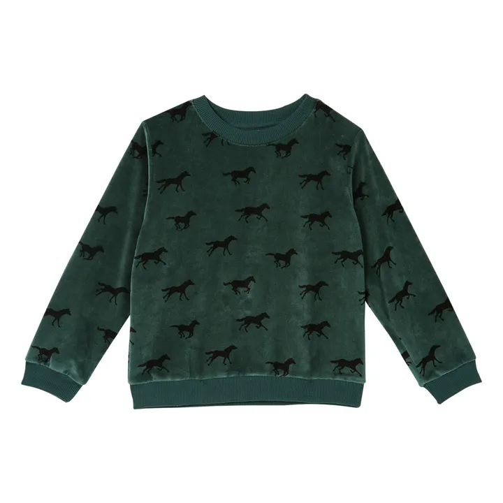 Emile et Ida Sweat Velours Chevaux | Vert