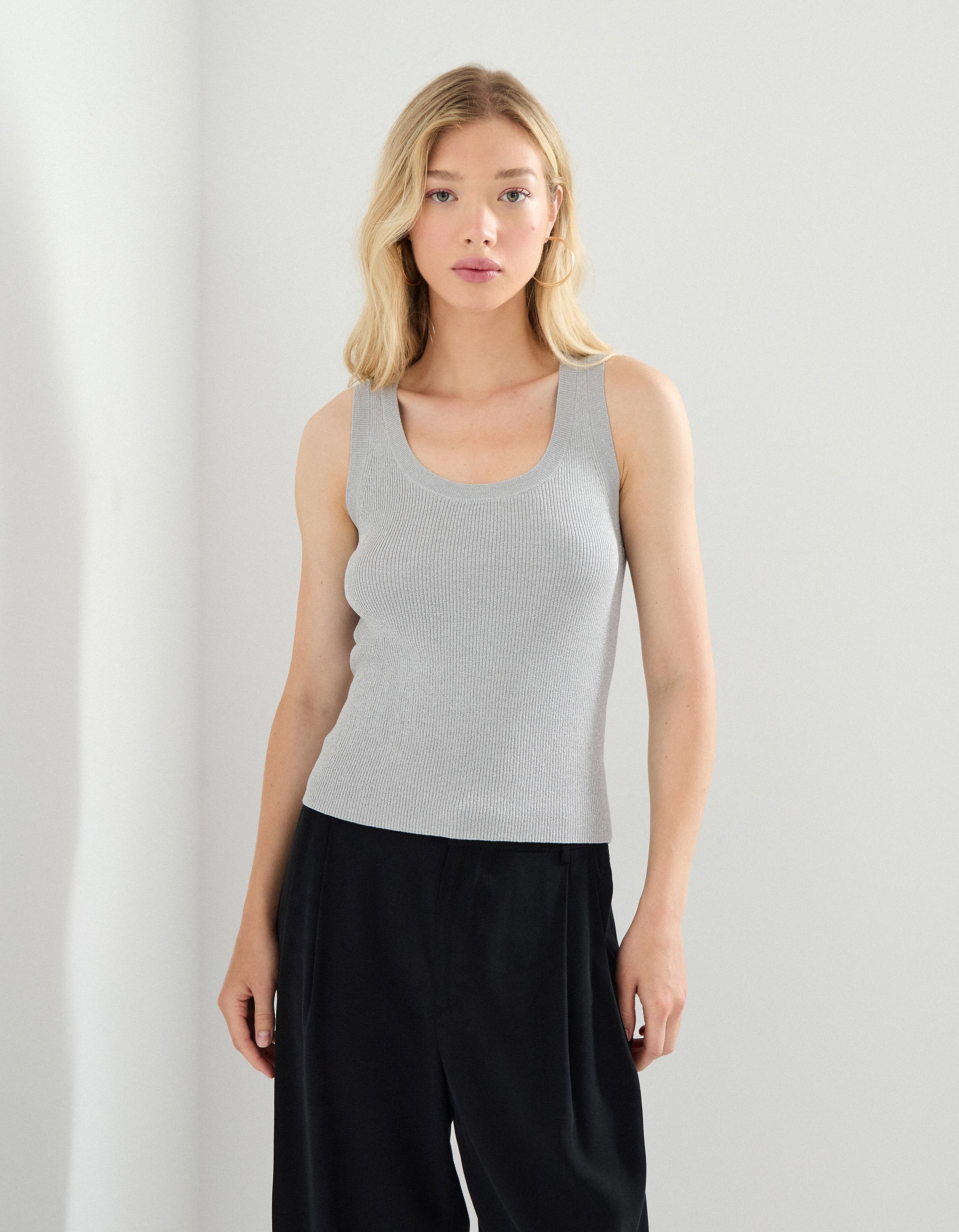Top Lurex, Mulher, Cinzento