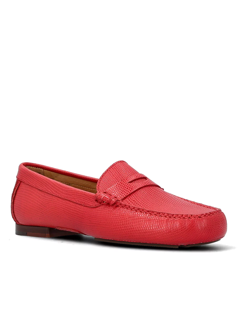 MOCASSIN LIZARD CUIR ROUGE