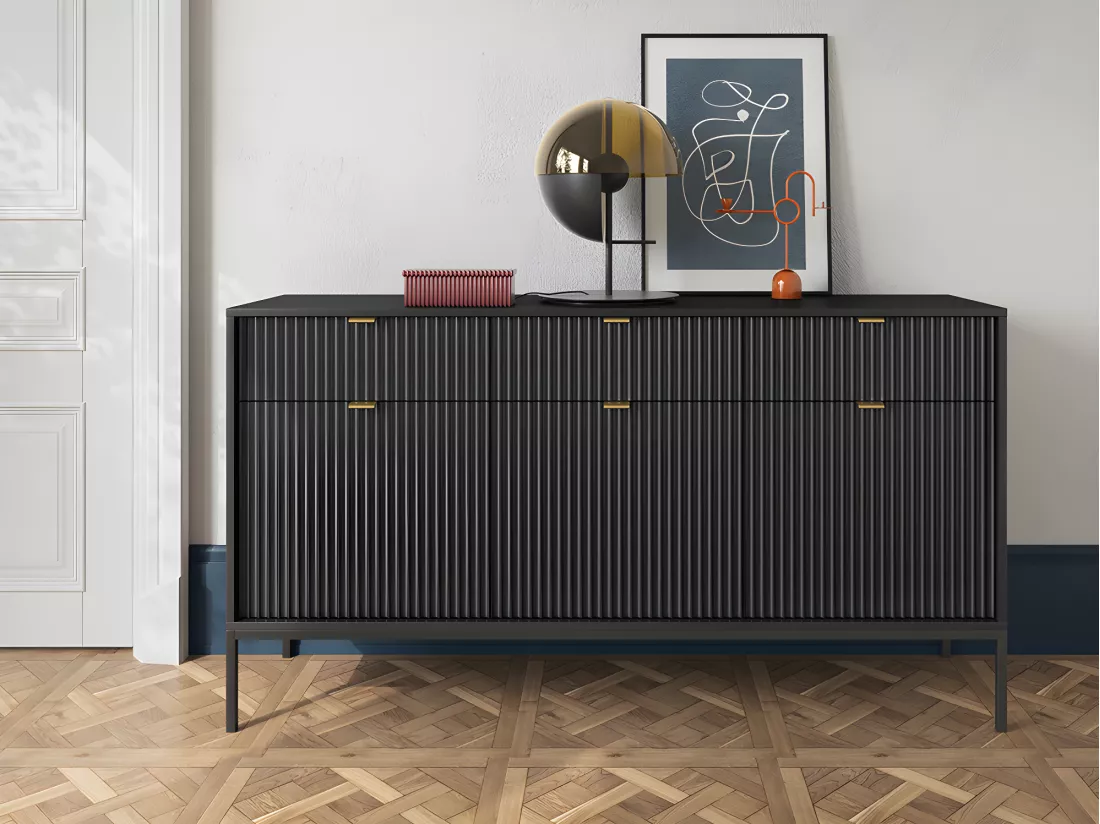 Ensemble buffet et meuble TV noir - Séjour contemporain LIOUBA