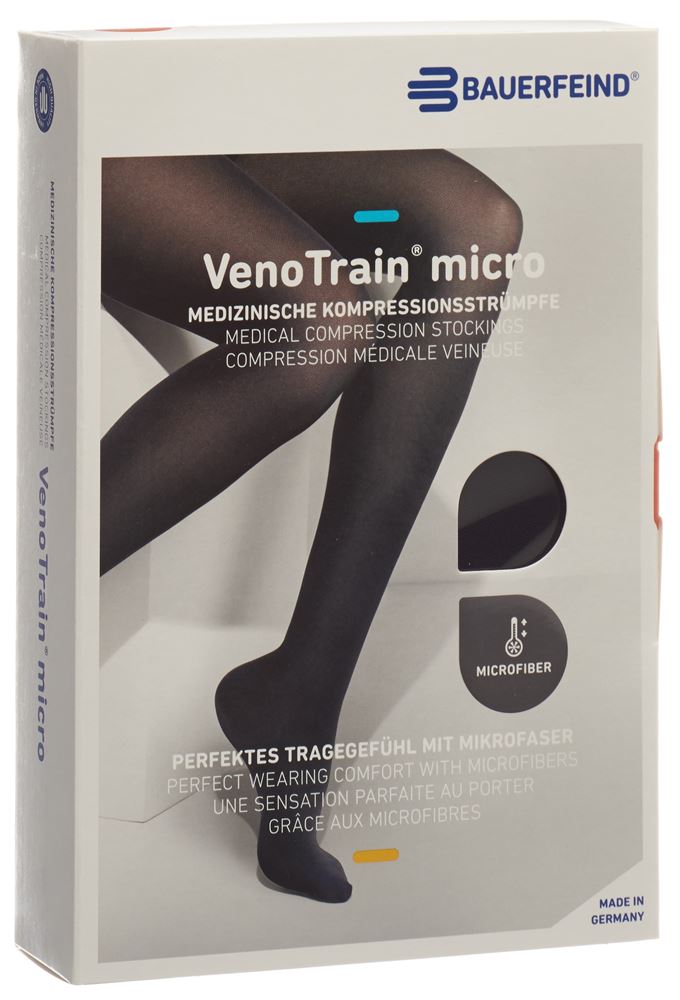 Bauerfeind VenoTrain Micro KKL2 ATU<br>1 Stück, L, plus/short geschlossene Fussspitze schwarz