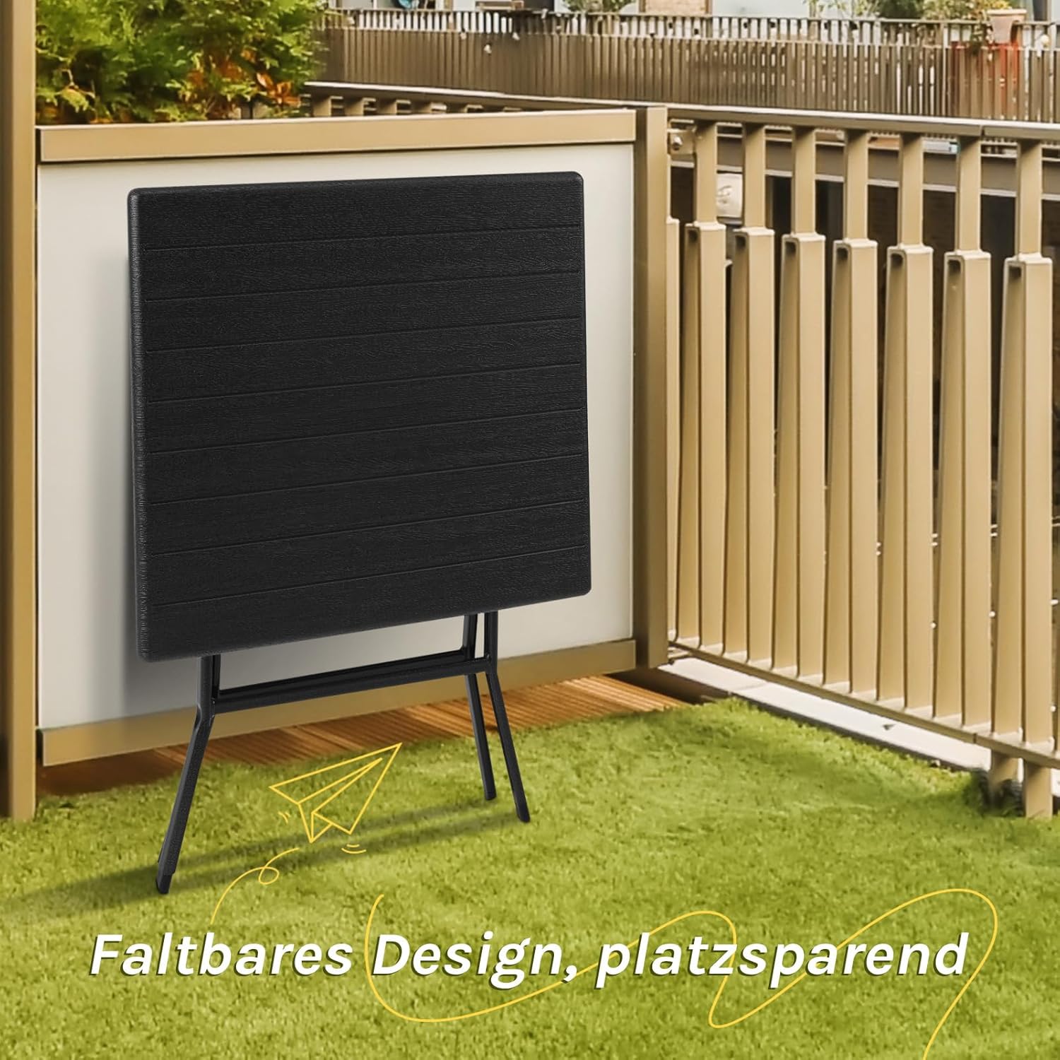 eSituro Klapptisch, Gartentisch Balkontisch wetterfest, Outdoor Beistelltisch klappbar, kleiner Tisch für Balkon Terrasse Garten, 62x62 cm, 50 kg belastbar, Schwarz AH1179621