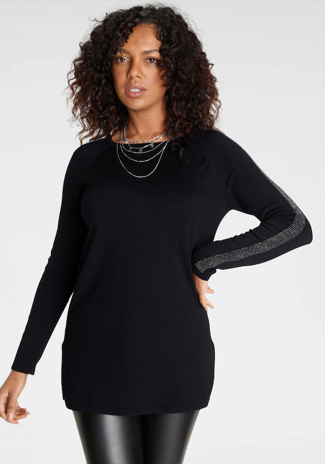 Laura Scott Longpullover , mit Glitzersteinen und seitlichen Schlitzen
