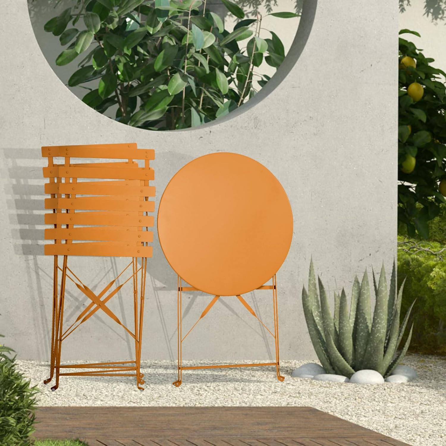 SVITA Berlin Bistro-Set Metall Sitzgruppe Balkon klappbar Tisch Stühle Orange
