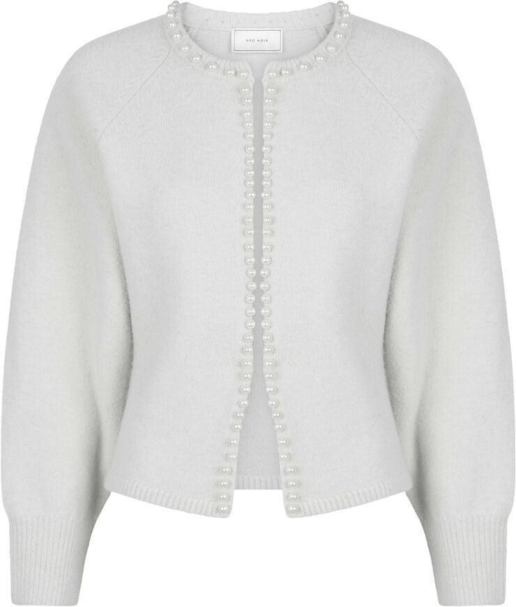Neo Noir Lilly Pearl Knit Cardigan Light grey melange
