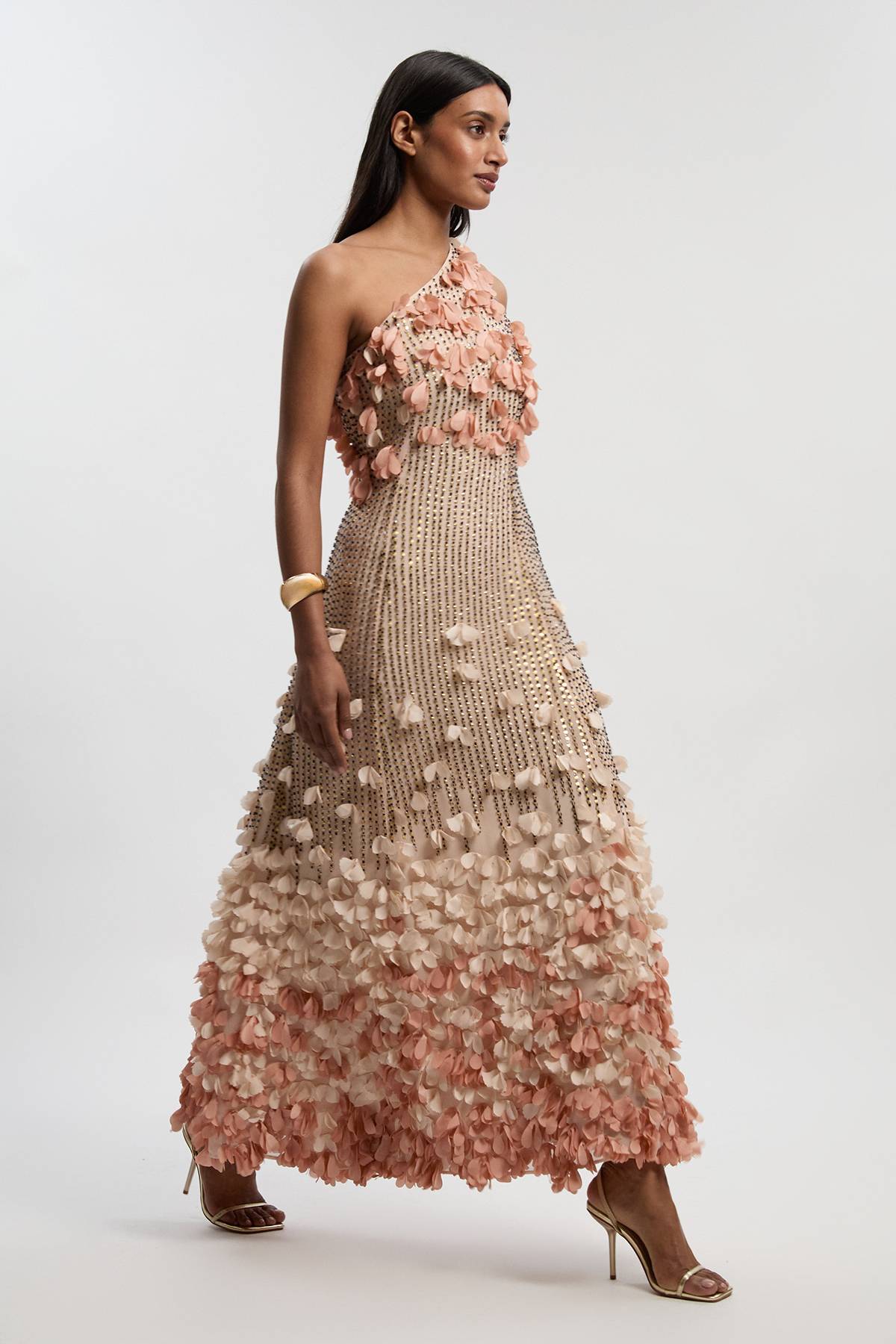 KarenMillen Robe Longue Tissée à Une Épaule avec Appliqués Floraux