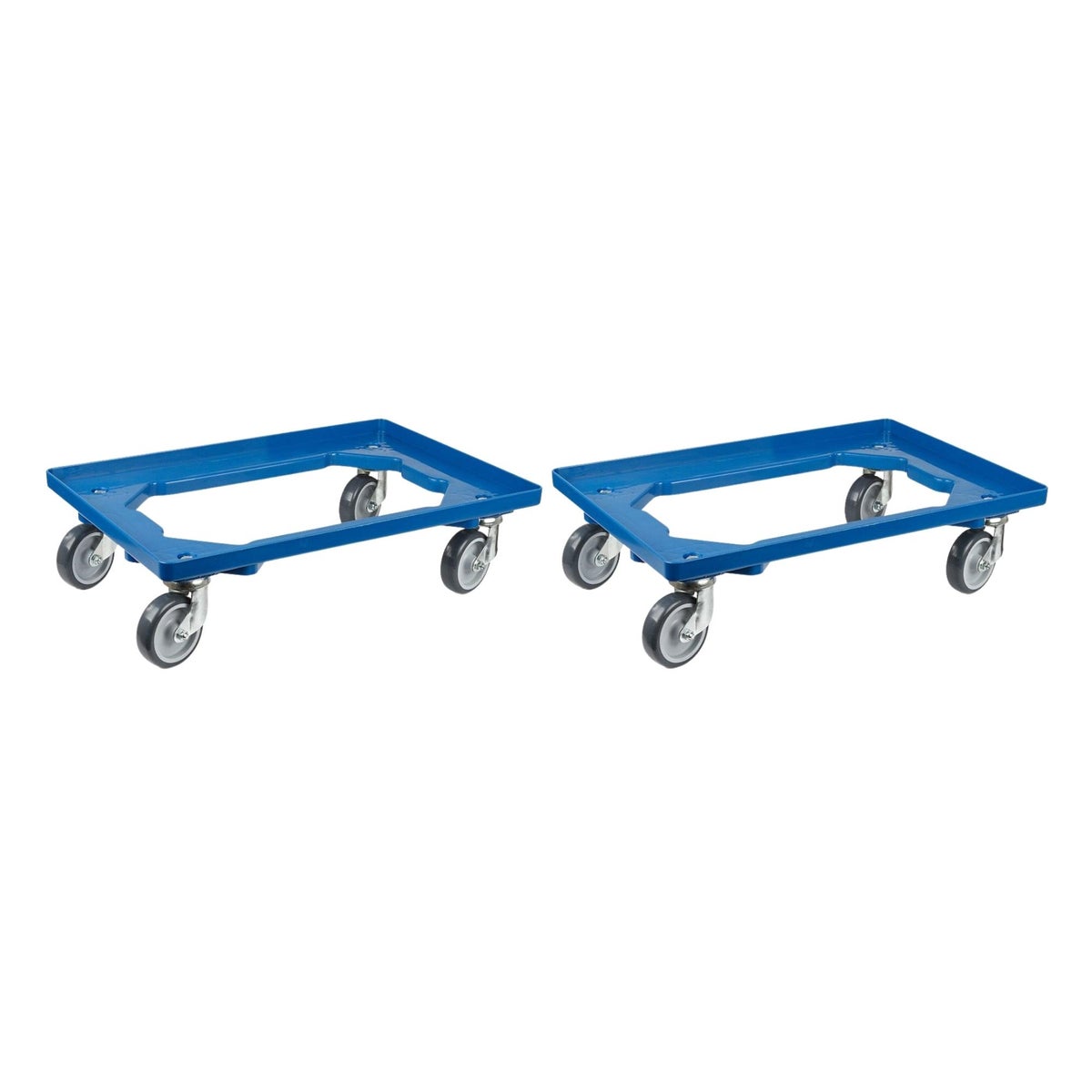 PROREGAL Voordeelset 2x Transportwagens voor Euroboxen 60 x 40 cm met Rubberen Wielen, Blauw, Open Dek, 2 Zwenkwielen en 2 Bokwielen, Draagvermogen 300 kg