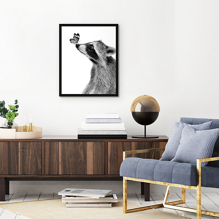 Image encadrée raton laveur noir, blanc Dada Art l.33 x H.53 cm