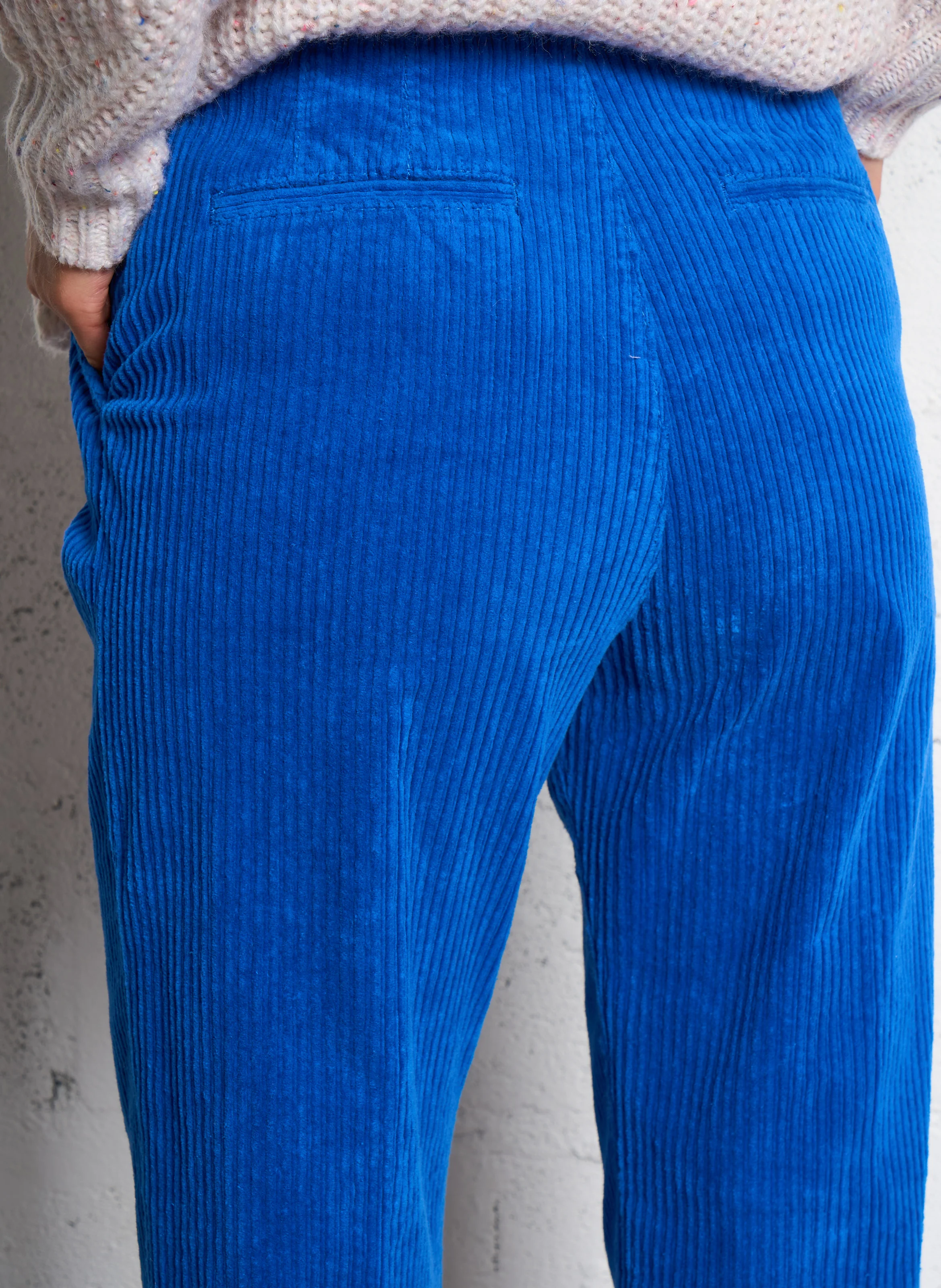 DAMA - Pantalon droit velours côtelé en coton| Bleu
