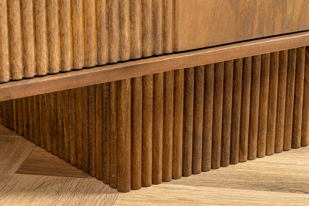 Massivholz TV-Lowboard ART DECO 200cm braun smoked Mangoholz 3D-Front