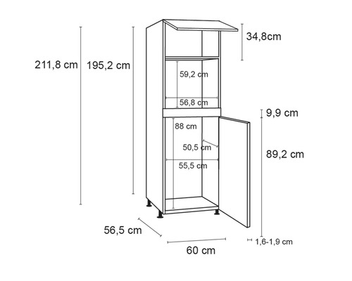 Optifit oven/koelkastbehuizing voor 88cm inbouwkoelkast Bengt932 BxDxH 60x58,4x211,8 cm wit mat gedemonteerd scharnier omkeerbaar (links of rechts te monteren)