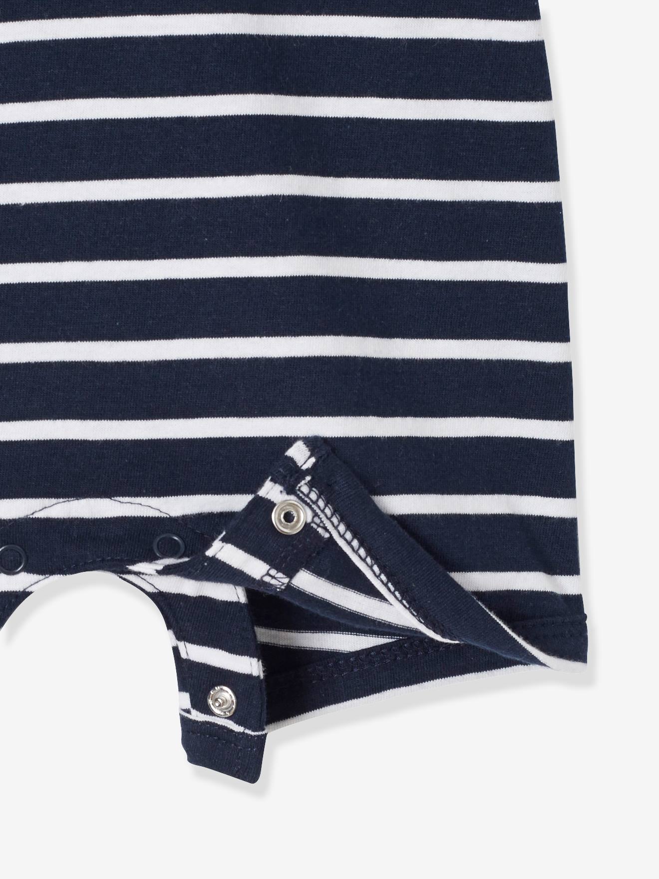 Macacão de praia listrado azul escuro com gola polo para bebê menino