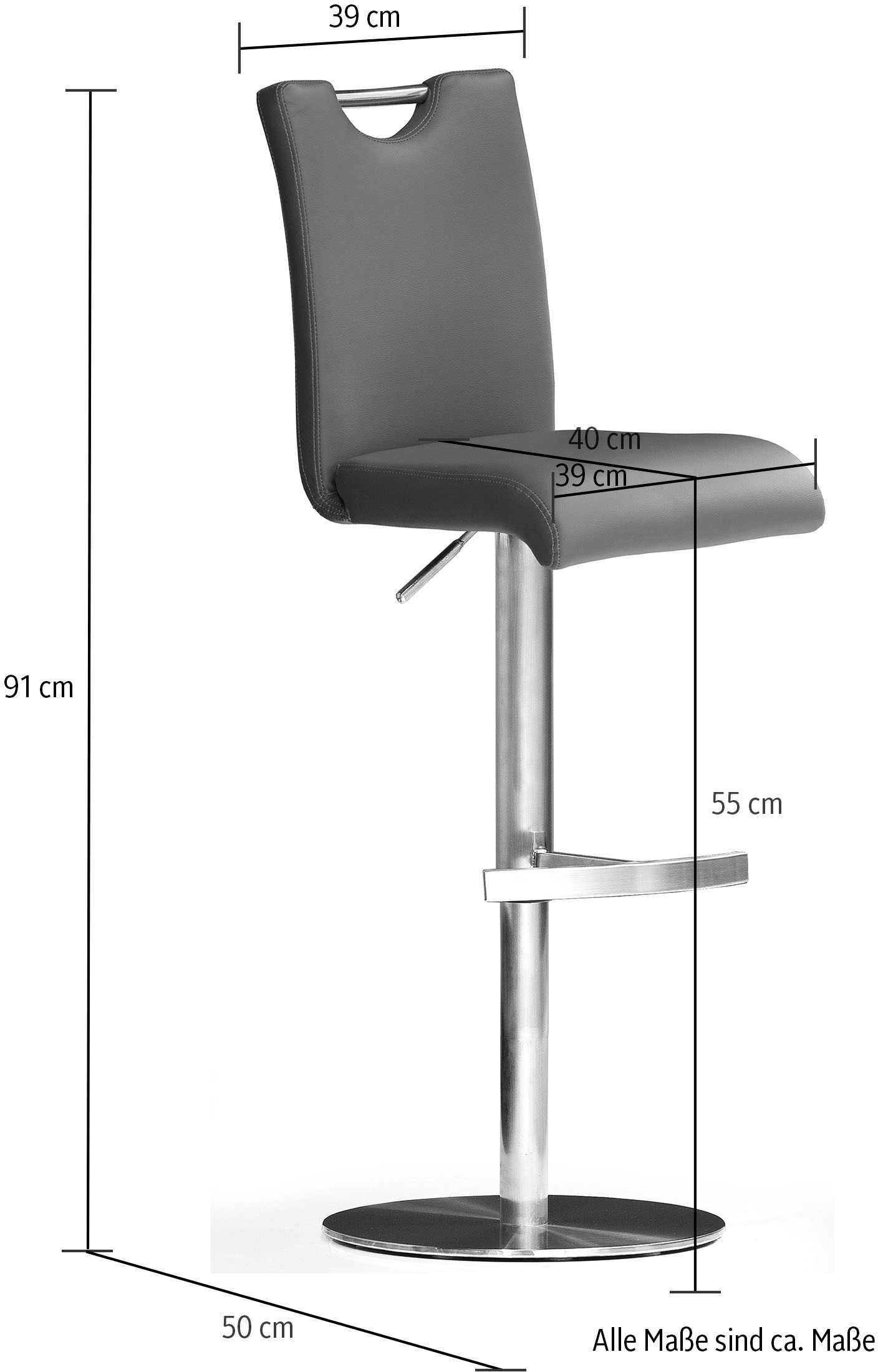 MCA furniture Bistrostuhl »BARBECOOL Barhocker Bistrostuhl Tresenhocker« () mit Rückenlehne, Bodenplatte rund, 360° drehbar, Sitzhöhe von 55-80 cm