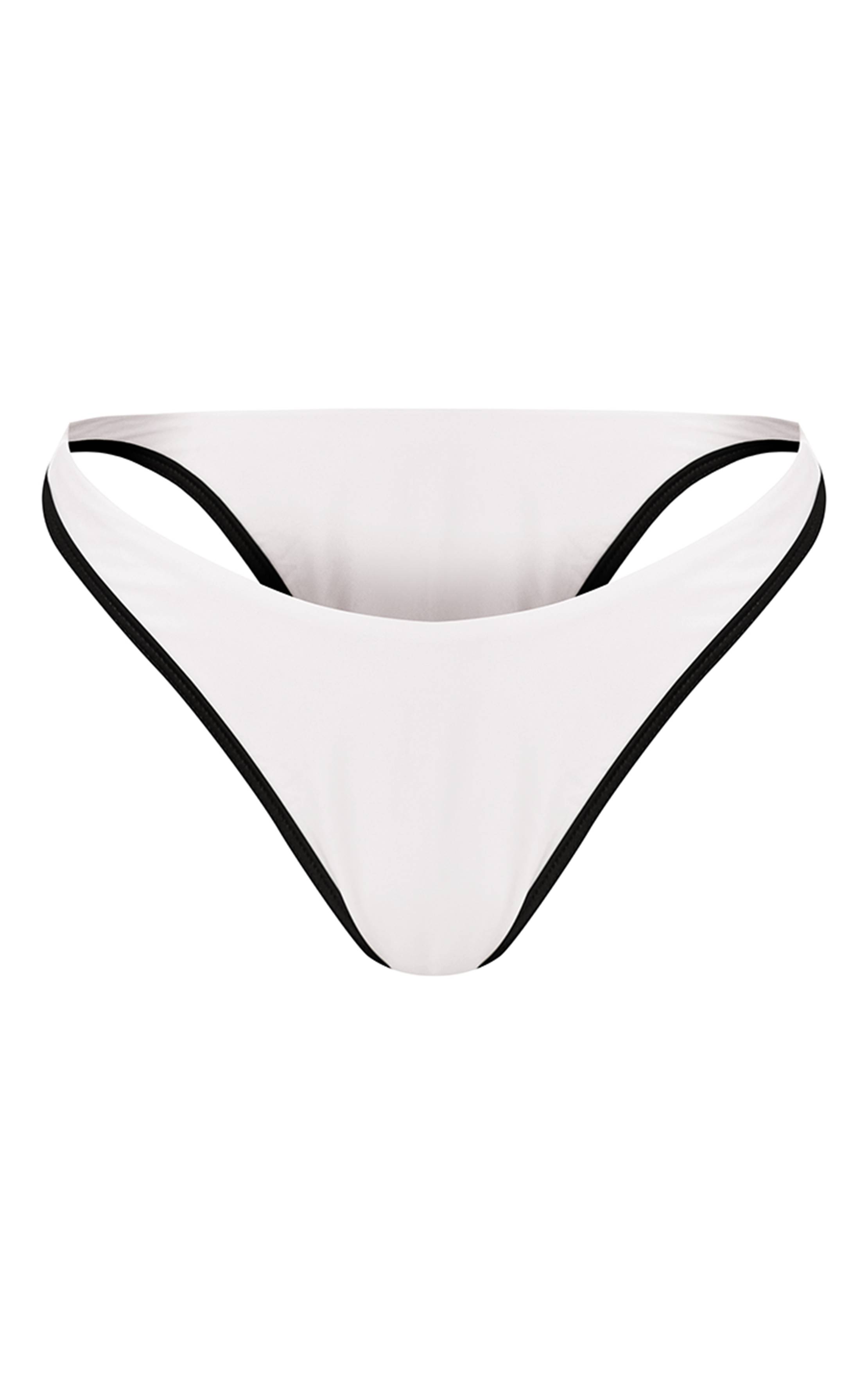 Blanc Bas De Bikini Scrunch À Liseré Contrasté
