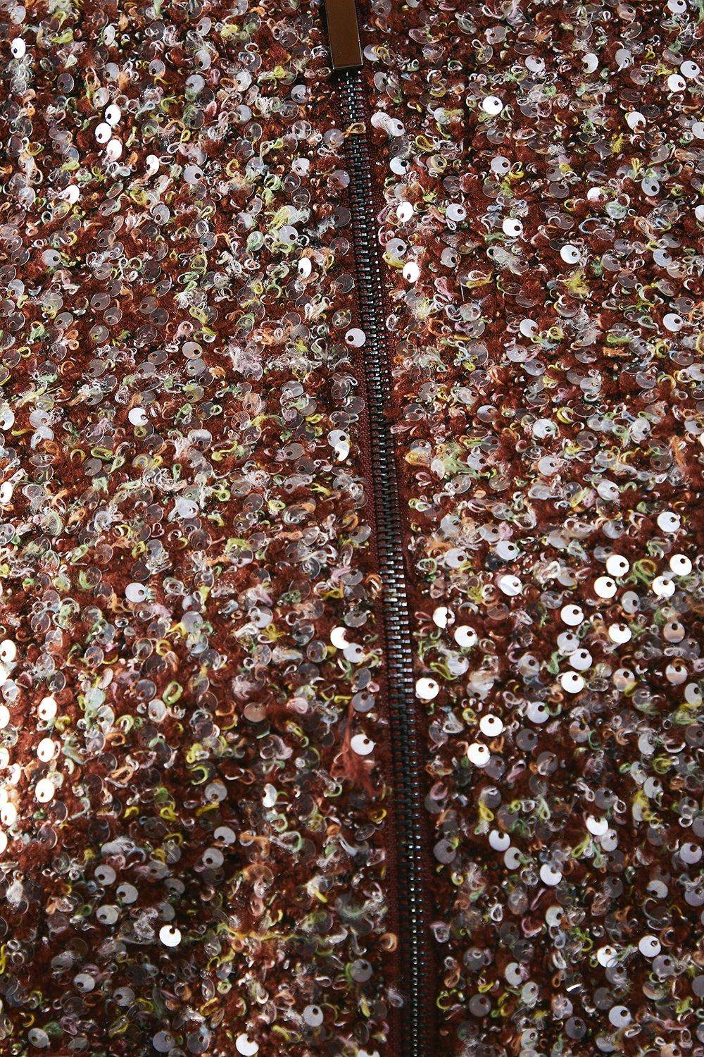 Warehouse Veste Cardigan Bomber à Sequins Bouclé