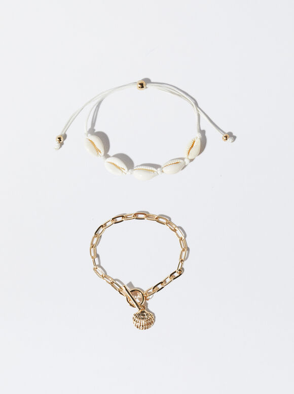Conjunto de pulseiras de conchas - Dourado