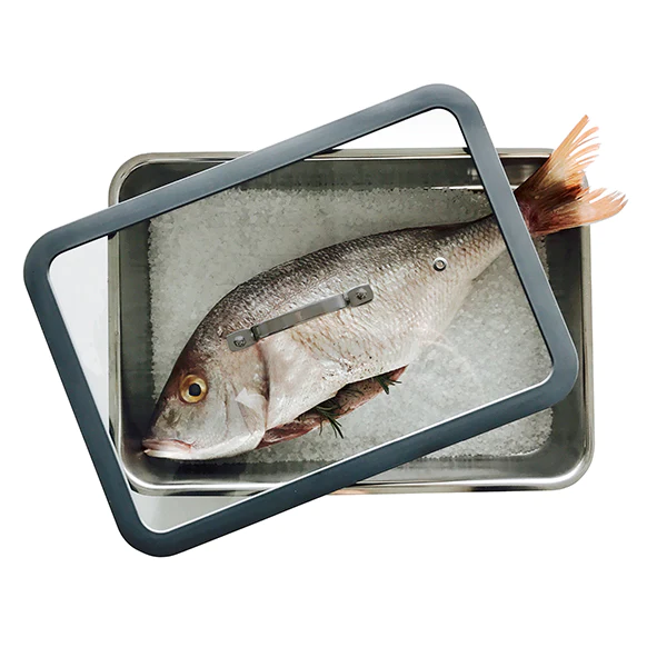 Plat à four en inox avec couvercle transparent 36 x 25 cm Inoxriv