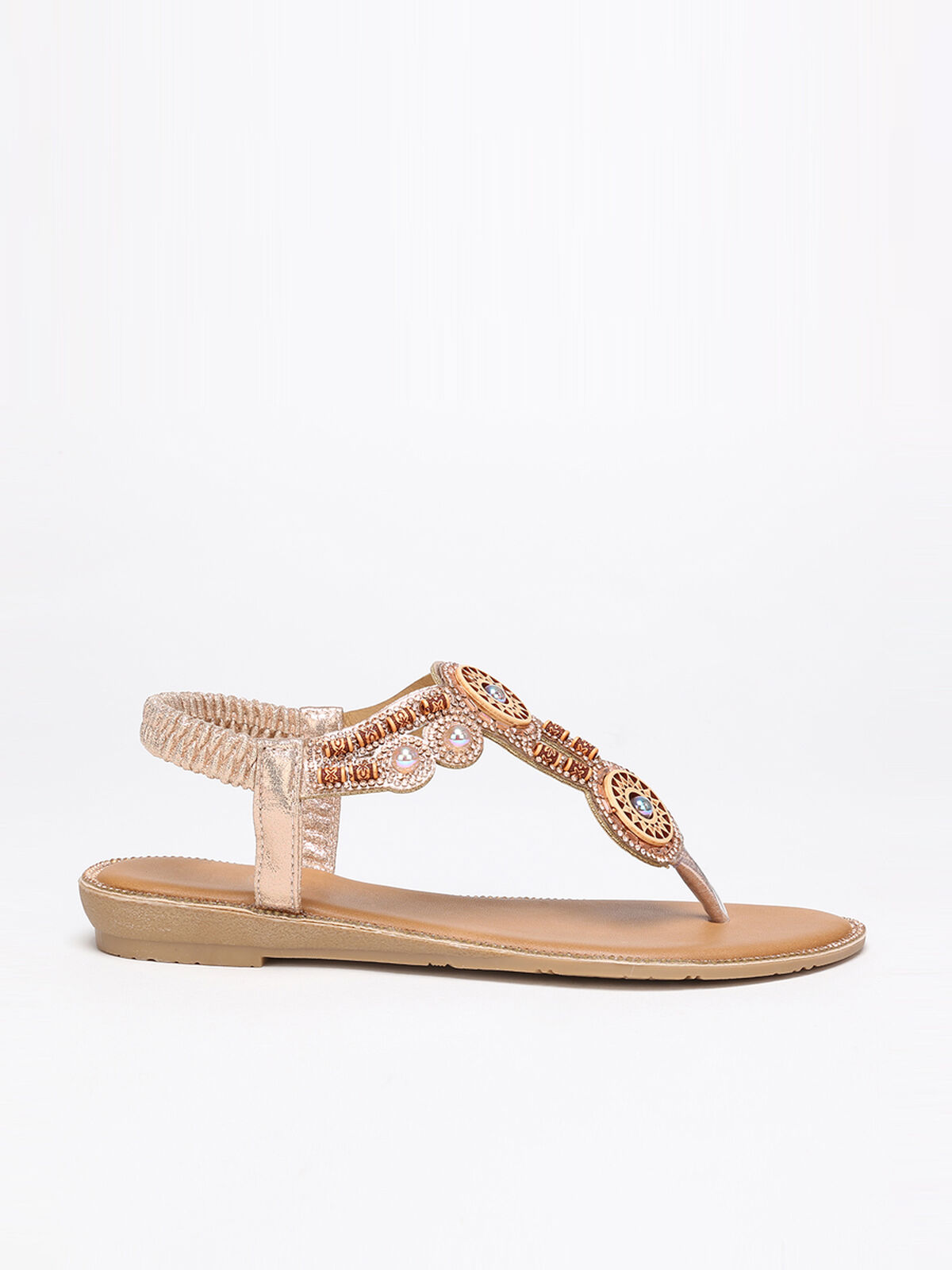 Nu-pieds scintillant style bohème- Doré rose
