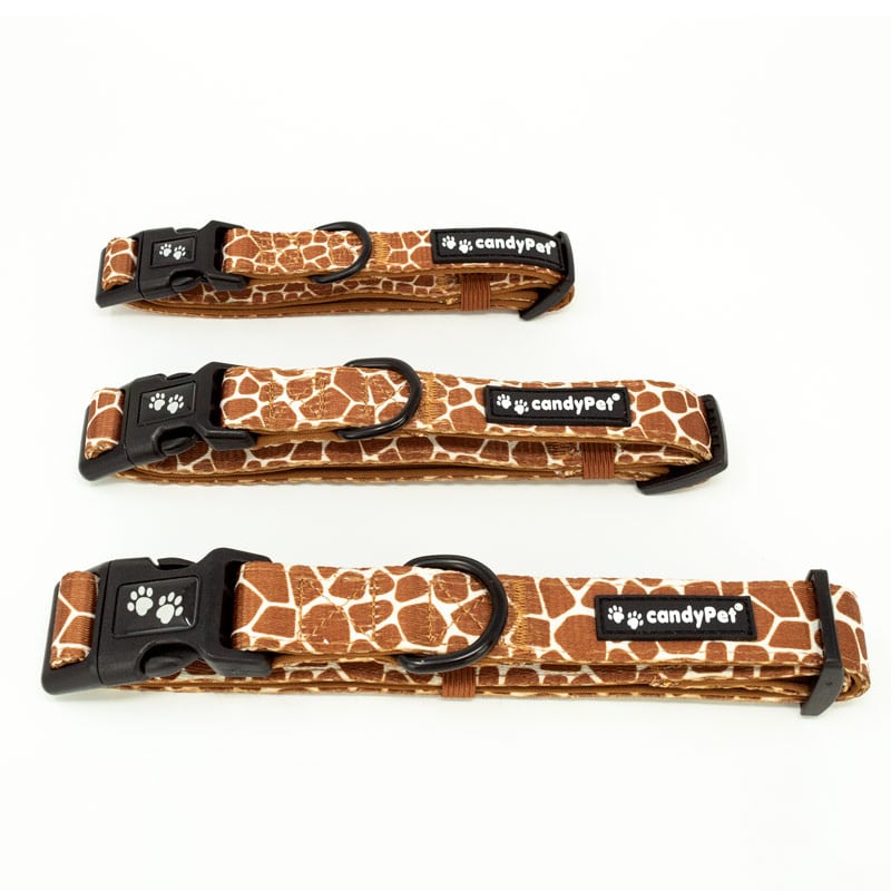 Coleira ajustável candyPet em nylon com fecho de clique e interior acolchoado em neoprene - Girafa