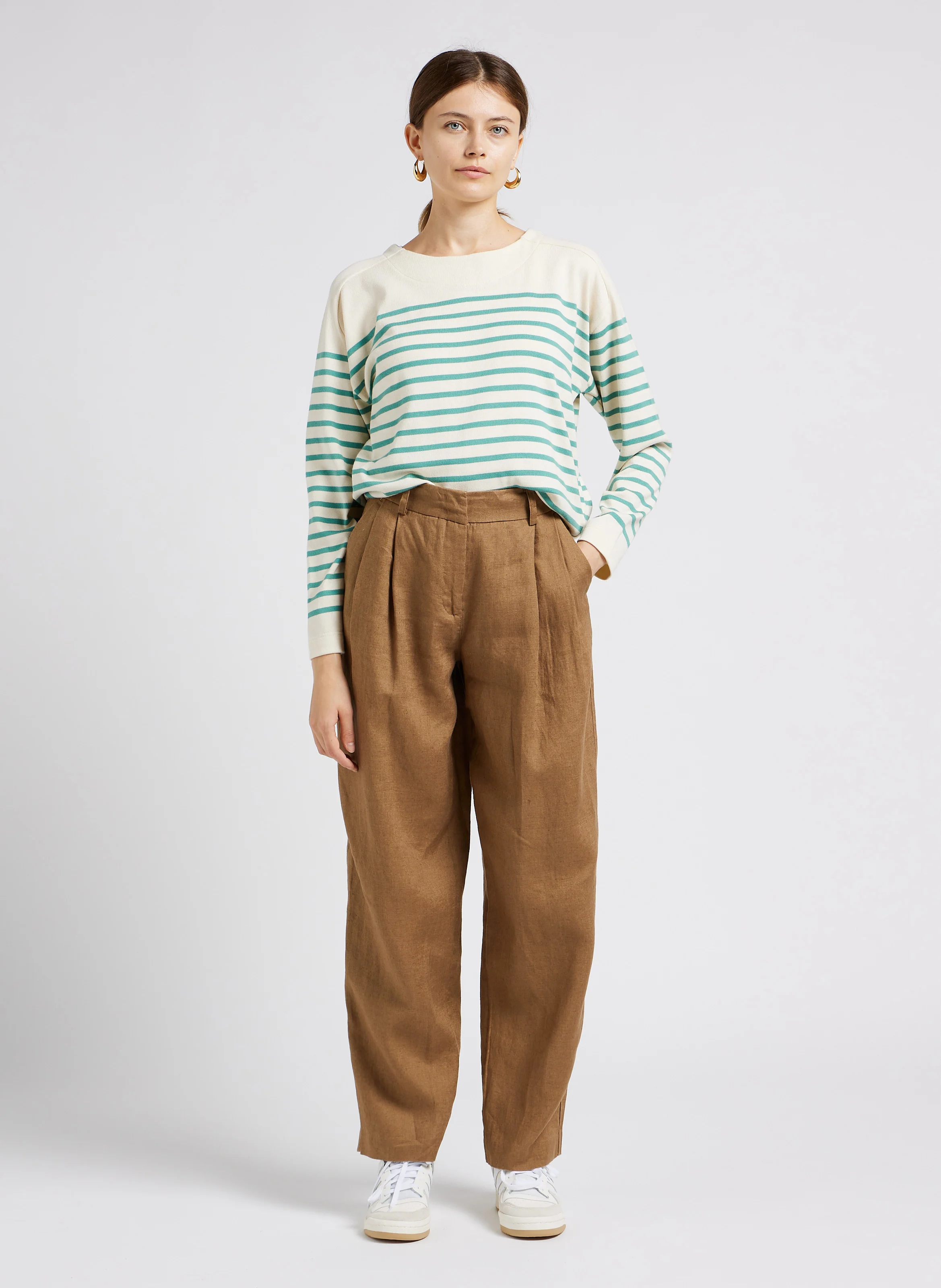 LENNIE - Pantalon taille haute en lin | Marron