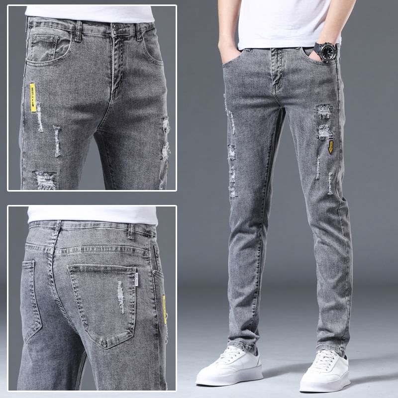 Denimic - Mid Rise Washed Distressed Slim Fit Jeans