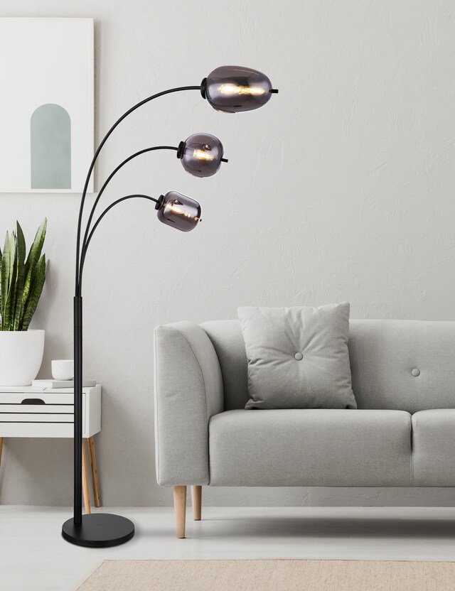 GLOBO Retrofit Stehlampe Blacky schwarz /rauchfarbig 30x80cm H175cm