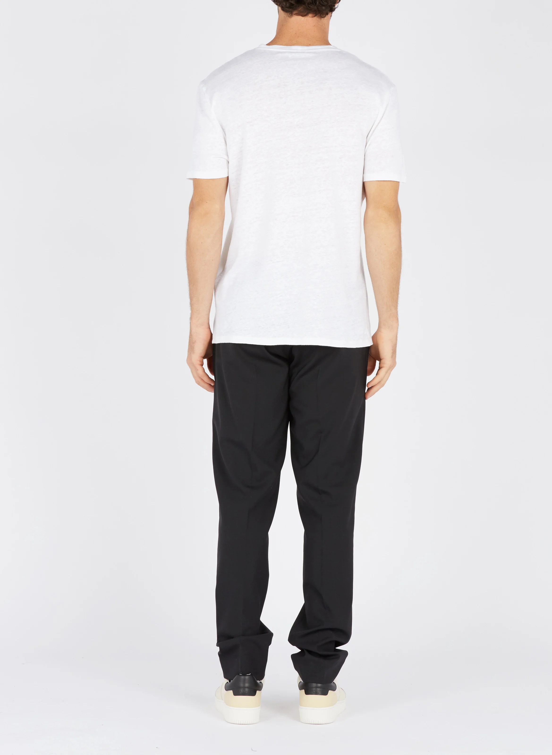 Tee-shirt col rond regular-fit en lin | Blanc
