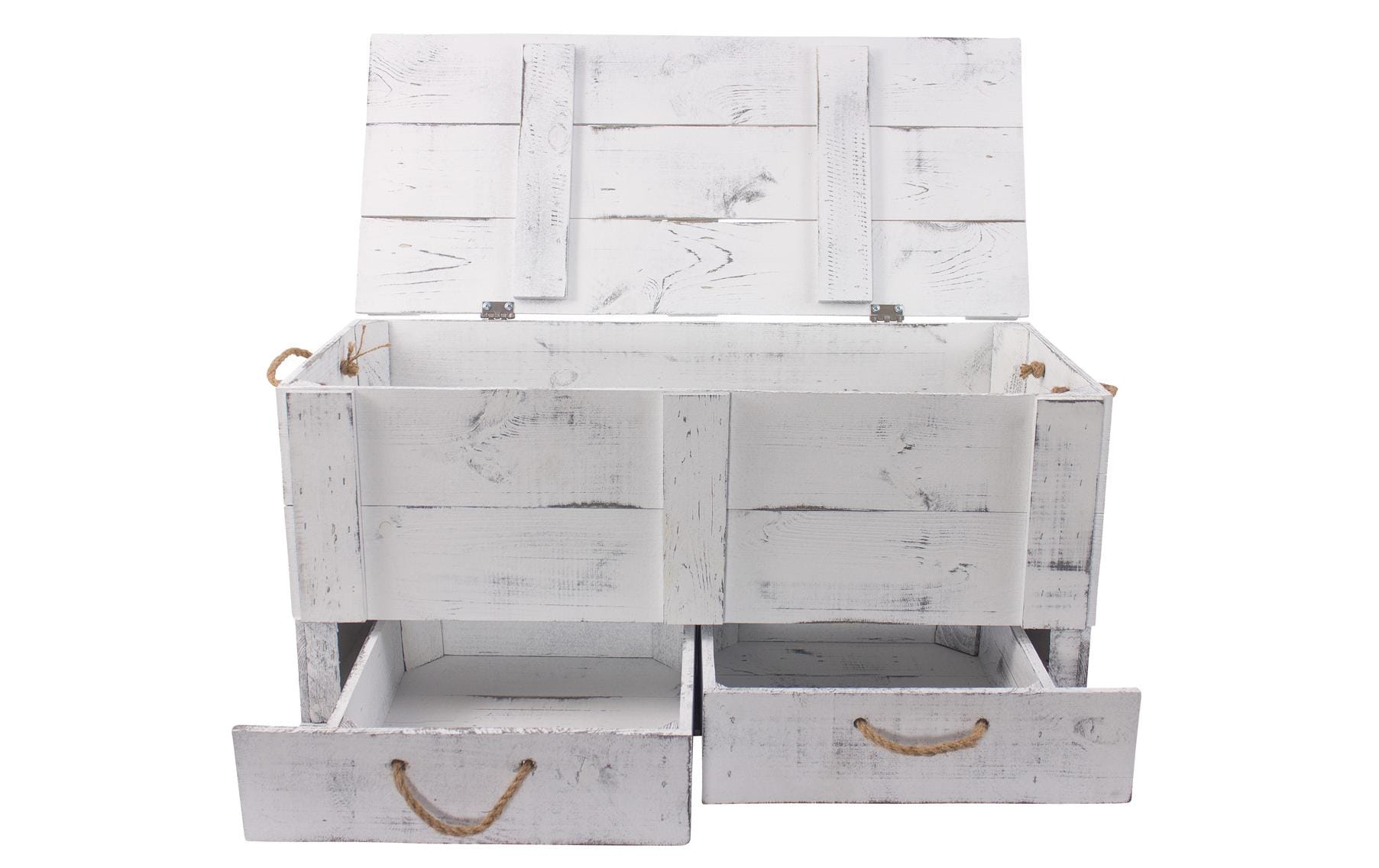 Truhe Vintage Shabby Weiss, 85 x 40 cm<br>Holztruhe mit 2 Schubladen