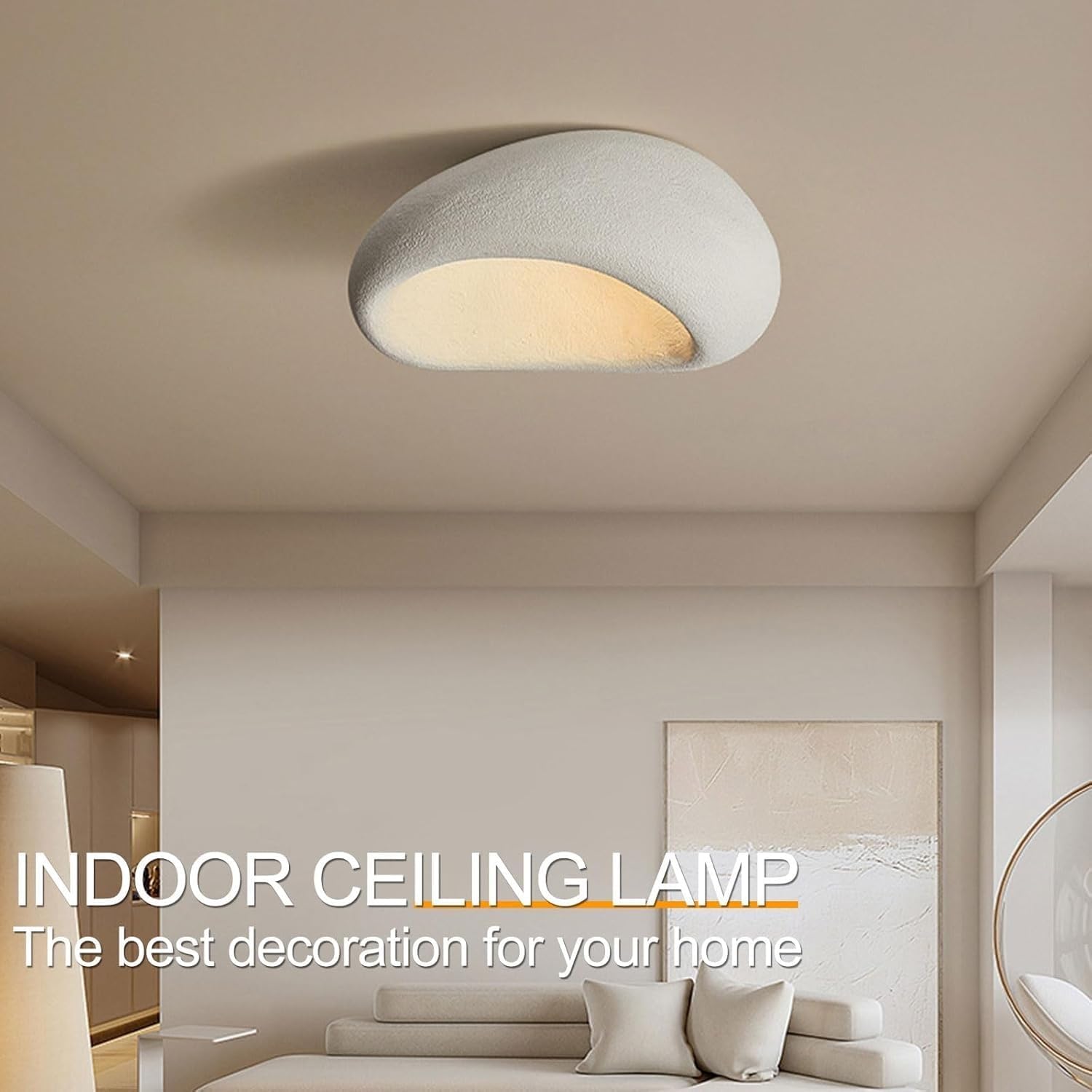 Moderne Einfache Deckenleuchte E27 Wabi-sabi Flush Mount Deckenlampe Lampenschirm Aus Polyethylen Japanischer Stil Heimdekoration Beleuchtung Für Schlafzimmer Wohnzimmer Kücheninsel(50CM)