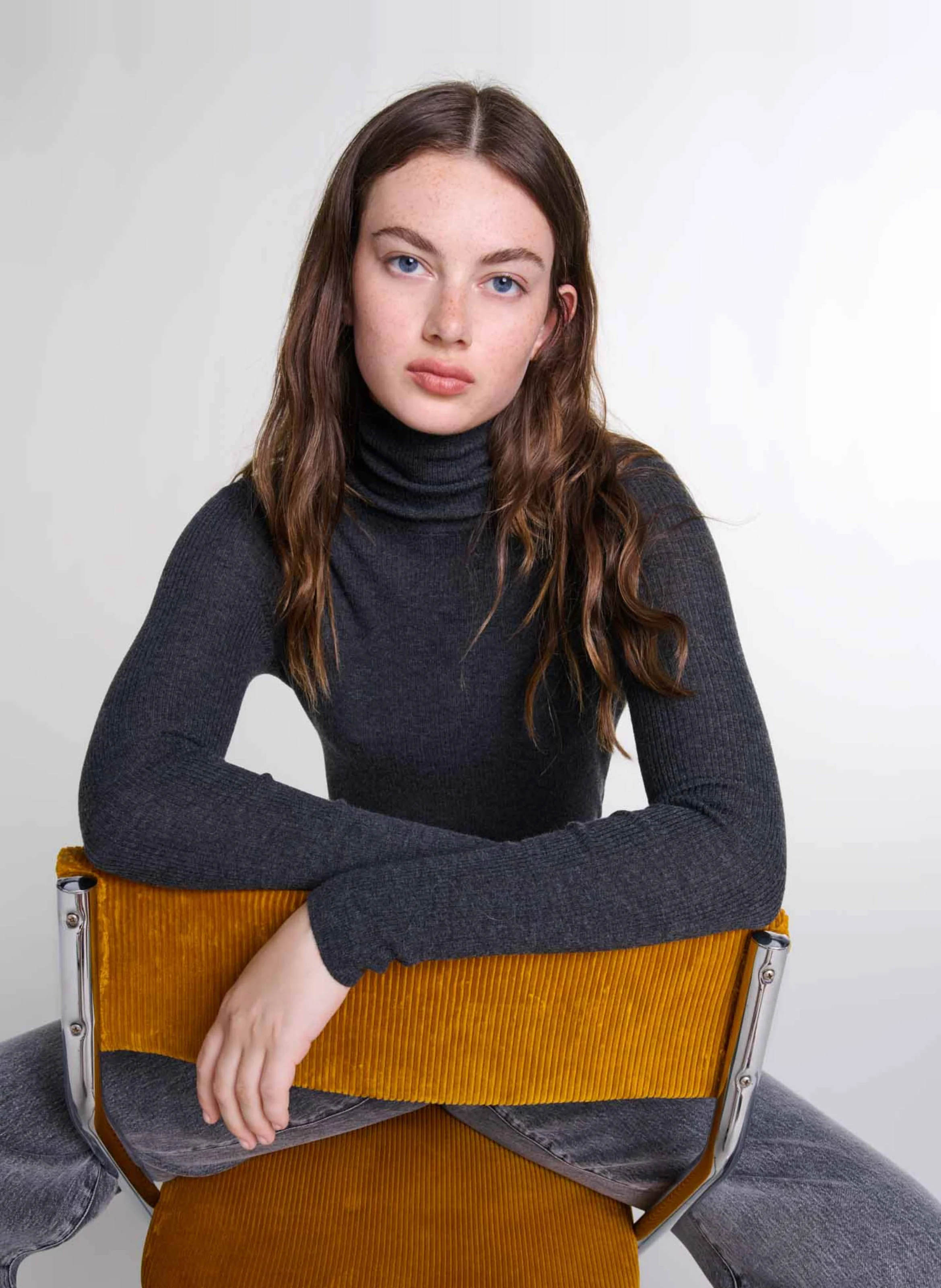 Pull col montant en laine mélangée | Gris