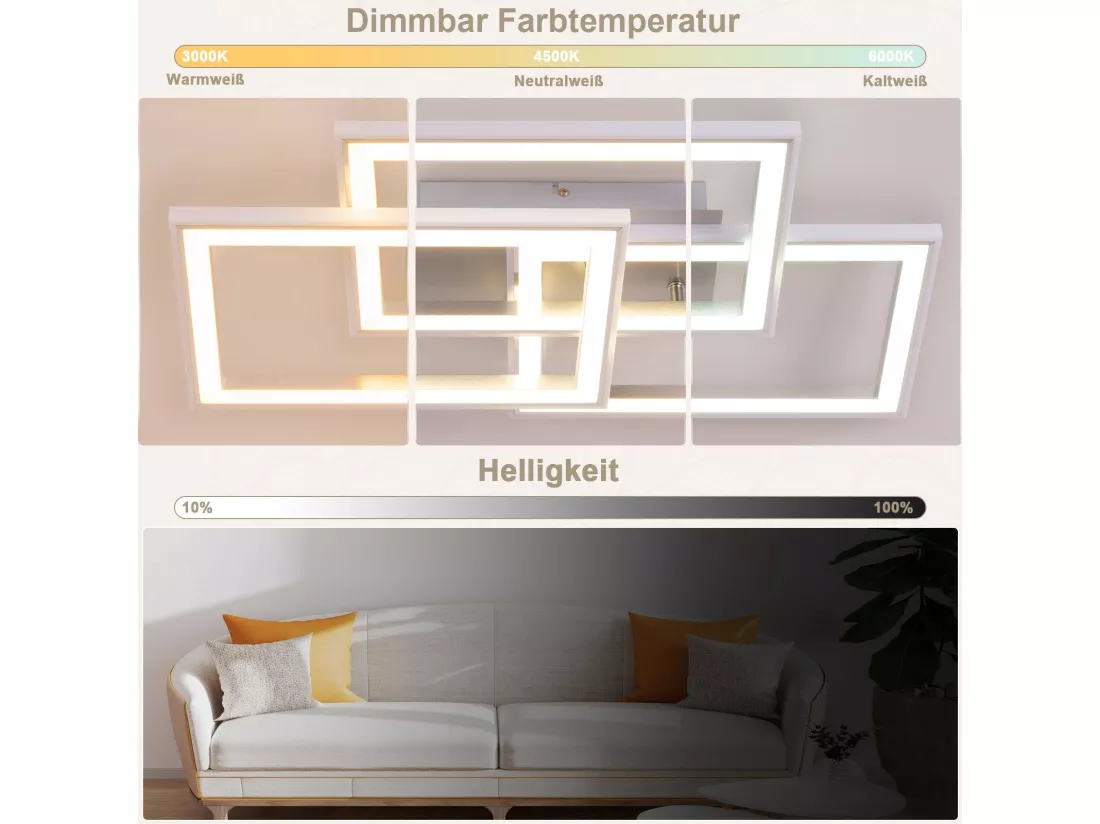 NETTLIFE Plafonnier LED RGB Dimmable Lampe de Chambre Moderne avec Télécommande 45W Géométrique pour Salon Salle à Manger