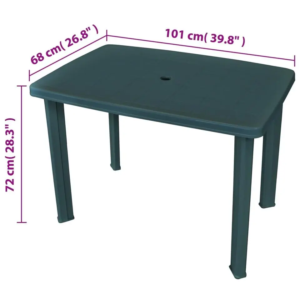 vidaXL - Tuintafel - Groen - Kunststof - 101 x 68 x 72 cm