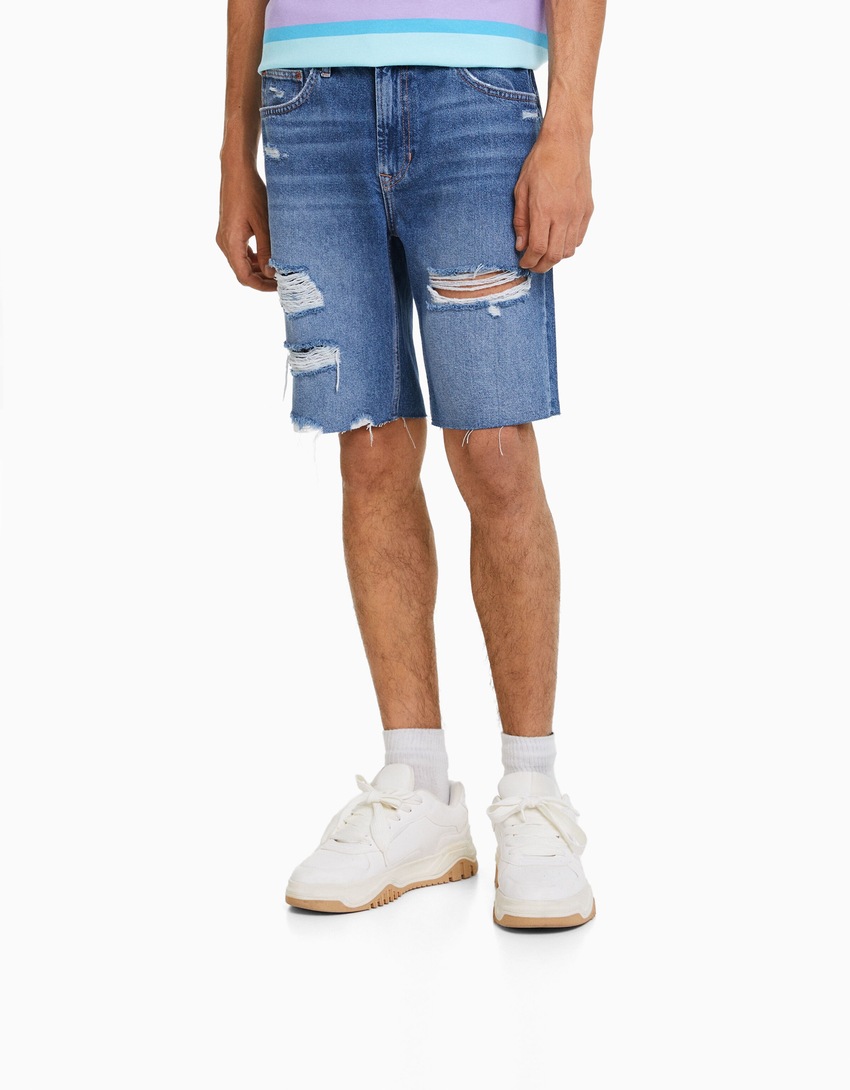 Bermuda jeans rasgada de corte justo