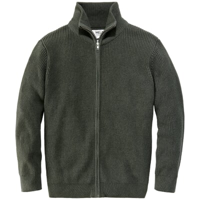 Herren-Strickjacke mit Zip, Grünmelange