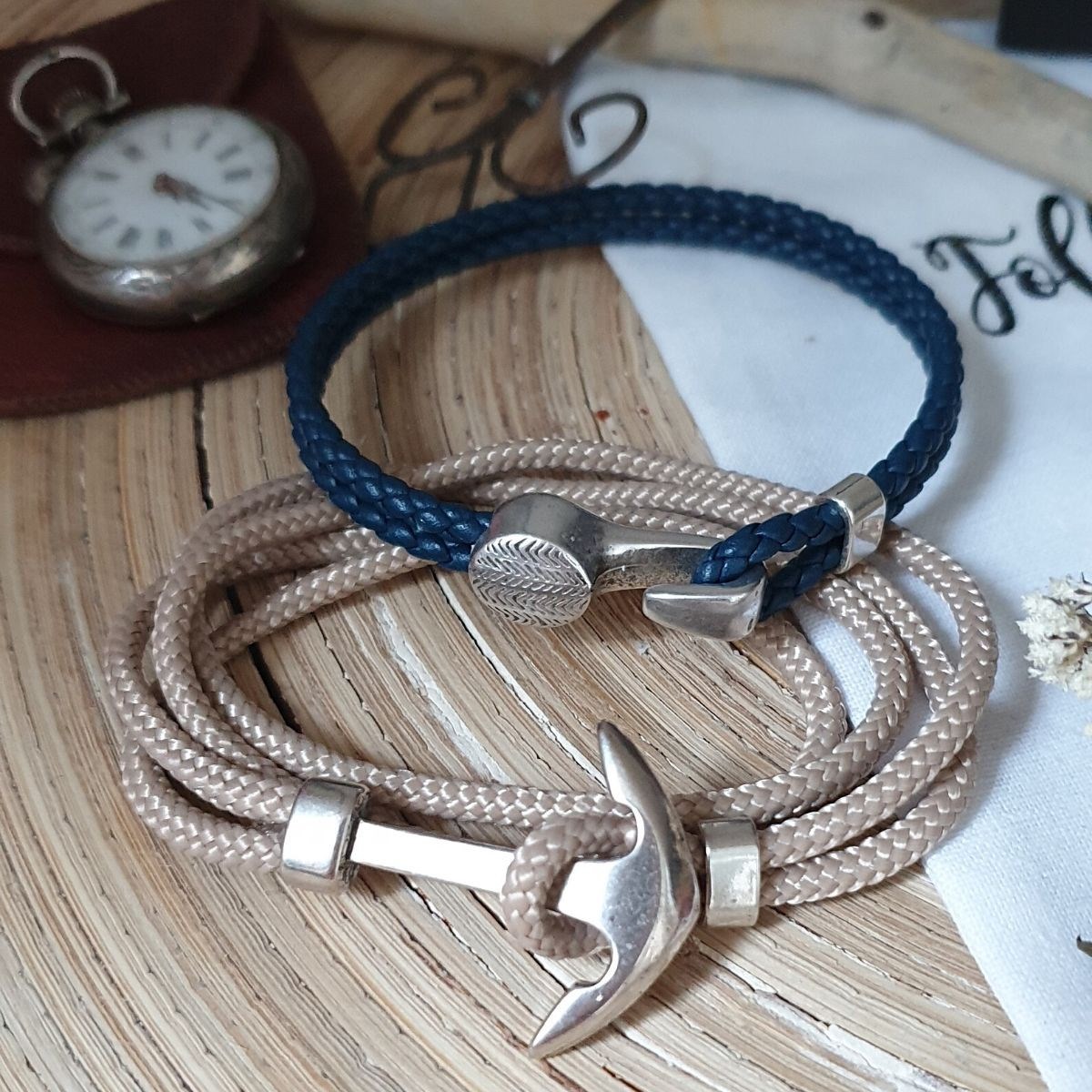 Bracelet ancre beige homme fait main