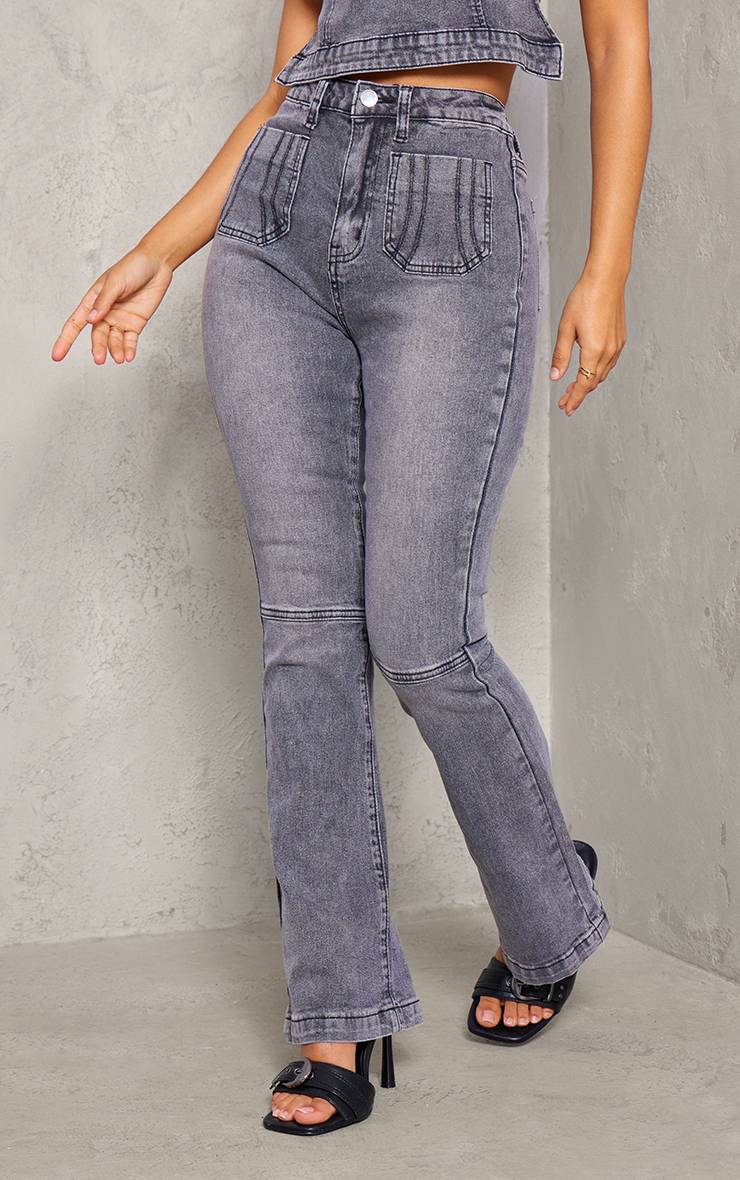 Washed Charcoal Jean Évasé Ajusté En Denim Petite