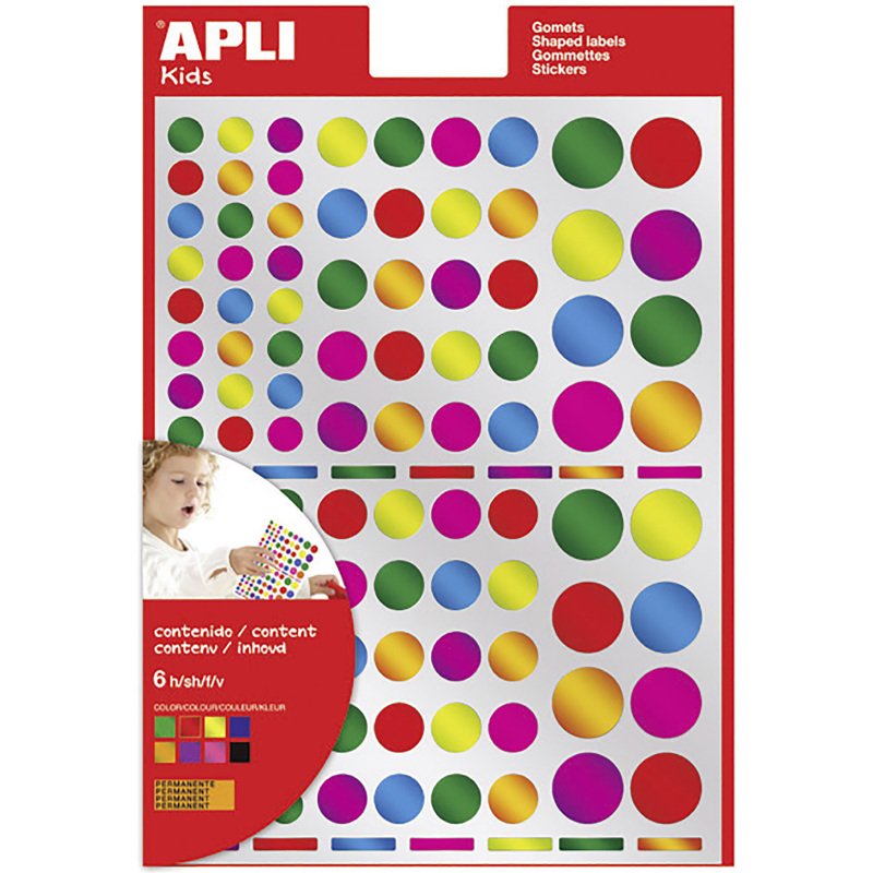 Pastille adhésive couleur assortie métallisées Apli - Sachet de 624