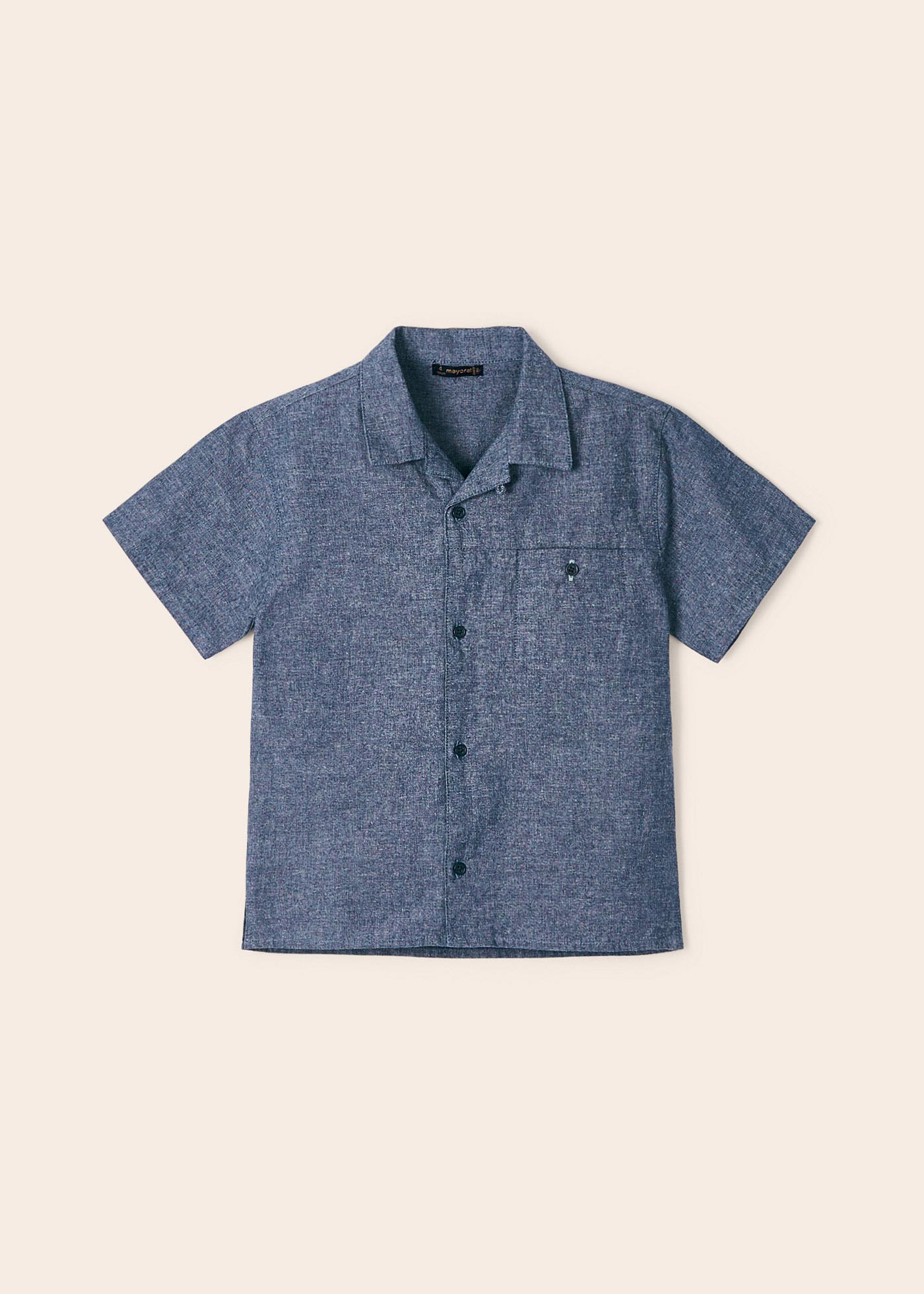 Camisa de linho de manga curta com gola de lapela para meninos