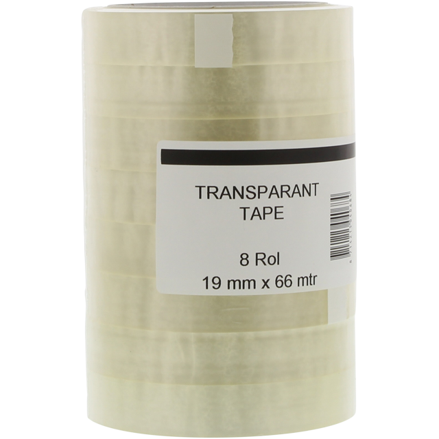 Officetape, PP, 19mm, 66m, pak à 8 rollen, transparant