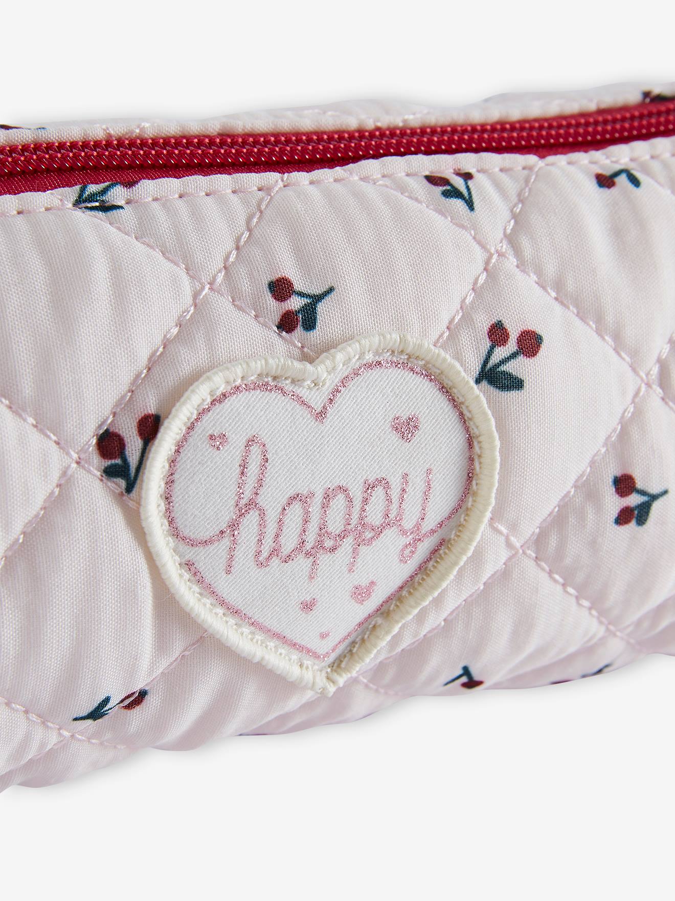 Estojo acolchoado Cherry, estampa rosa claro, para meninas