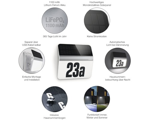 Steinel Solar LED Huisnummerlamp 4000K neutraal wit 227x242 mm XSolar LH-N wit/roestvrij staal