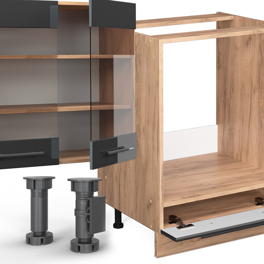 Vicco Küchenzeile Küchenblock Einbauküche Fame-Line Eiche Anthrazit 355 cm modern Spülenunterschrank Herdumbauschrank Schubunterschrank Hängeschrank Kühlumbauschrank Apothekerhochschrank Unterschrank